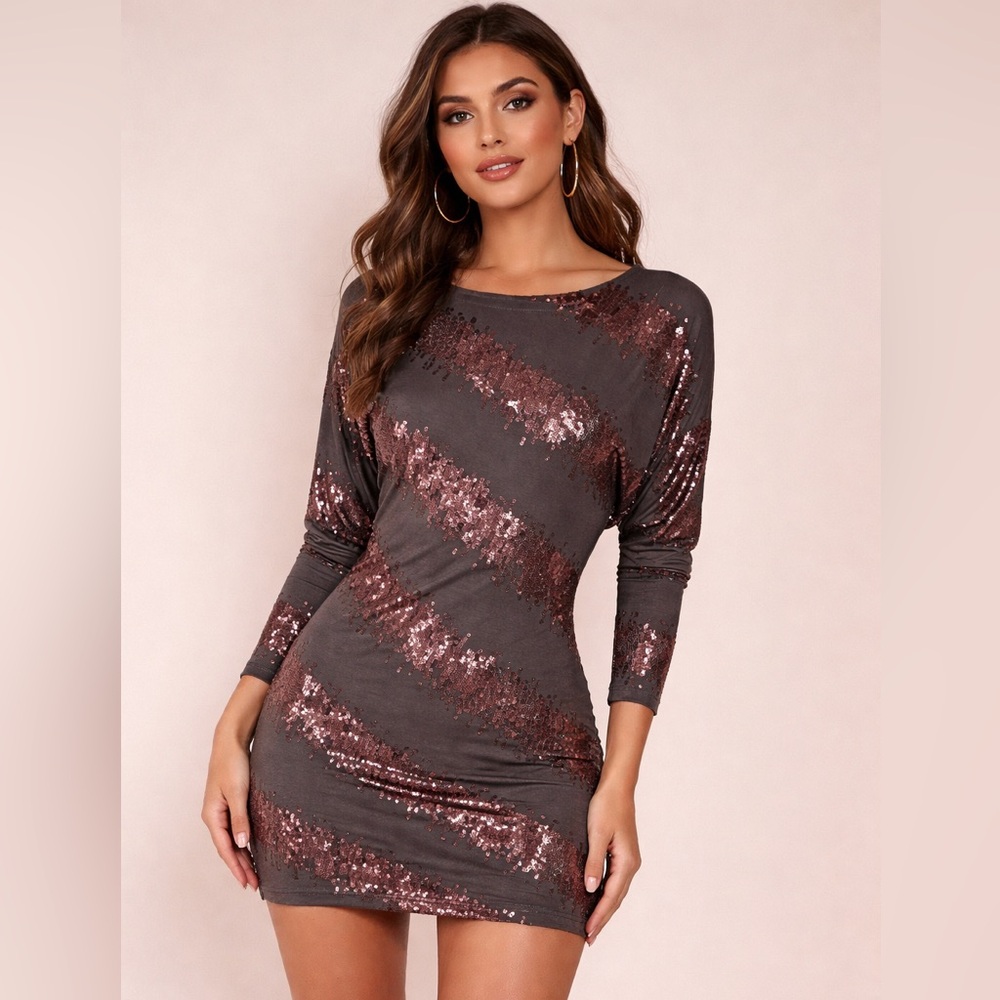 Mark + James Badgely Mischka Sequin Striped Elegant Mini Dress Embellished
